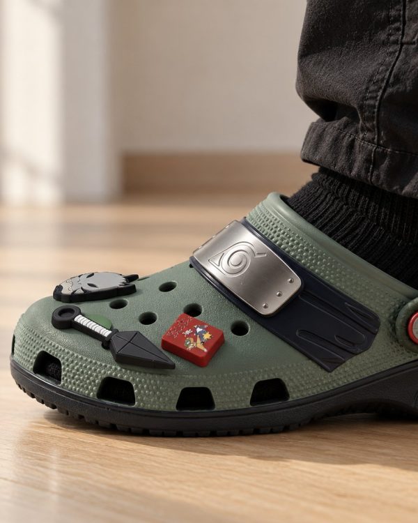 Side view of a foot wearing Kakashi Clogs