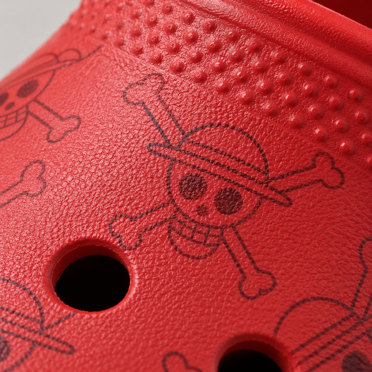 Macro view of the Luffy Clogs surface and print