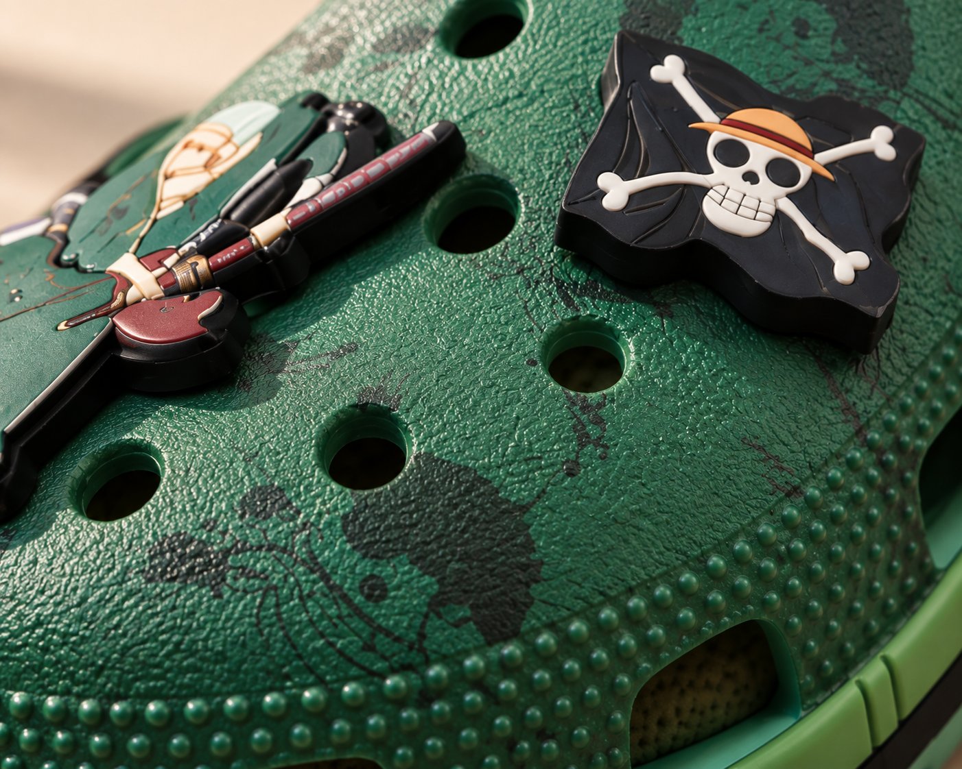 Macro view of the Zoro Clogs surface and print